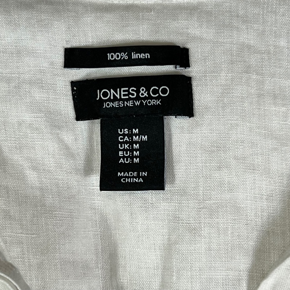 Jones & Co Jones New York M‎ White 100% Linen Roll Tab Sleeve Tunic Shirt Womens - Picture 6 of 7